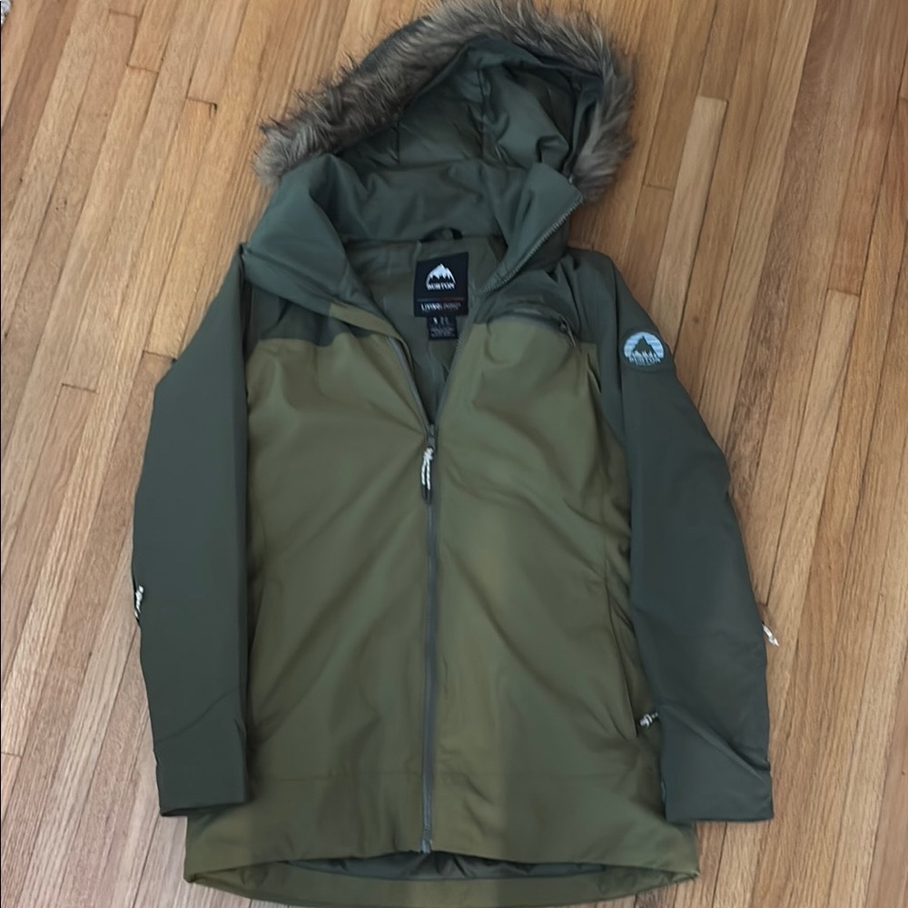 Green Hooded Winter Jacket with Fur Trim